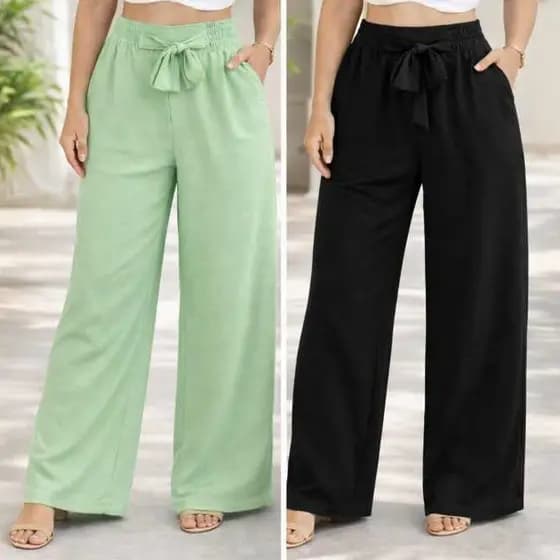 Kit 2 Calça Wide Leg Feminina Tecido Duna Pantalona