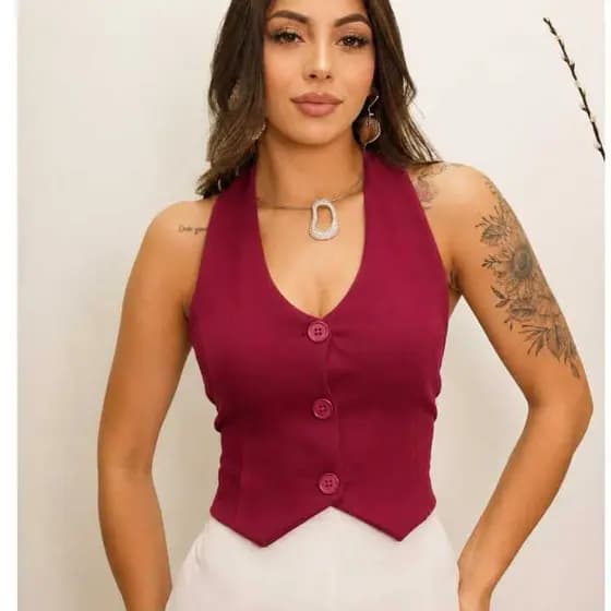 Cropped Alfaiataria colete ,Costas Nua, Amarração Nas Costas, elegante