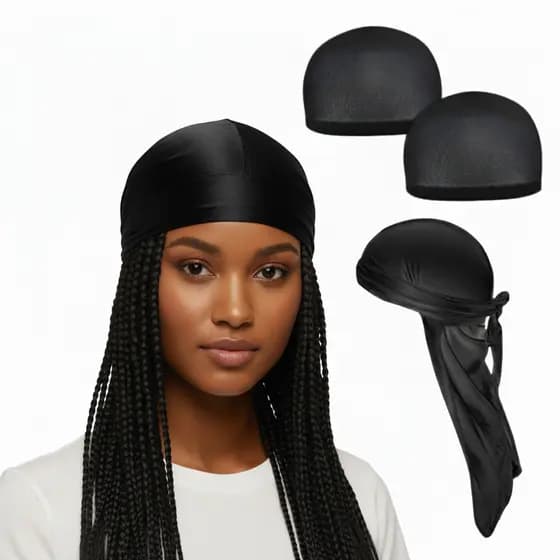 Durag de Seda Preta com Compressão Suave para 360' Waves