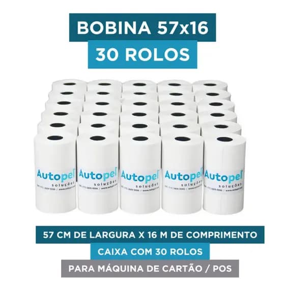 Bobina Autopel 57x16mm Maquina de Cartão Térmica Mini Impressora
