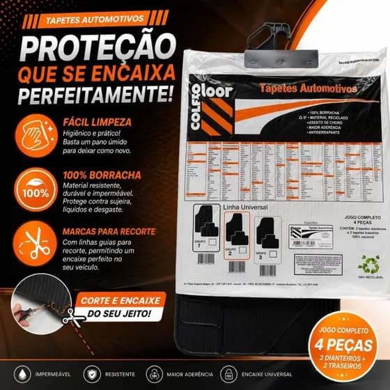 JOGO TAPETE CARRO DE BORRACHA UNIVERSAL 04 PECAS CARFLOOR