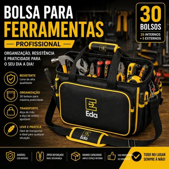 Bolsa para Ferramentas Profissional 30 Bolsos Lona Reforçada com Alça de Ombro Resistente