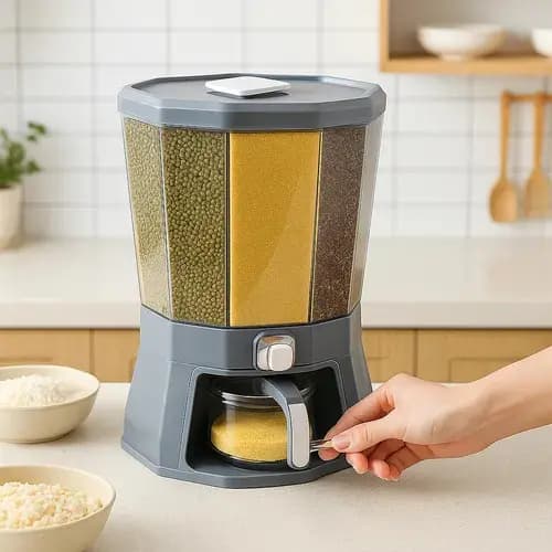 Dispenser de Alimentos Grãos e Cereais Giratório 360 com Divisórias e Recipiente