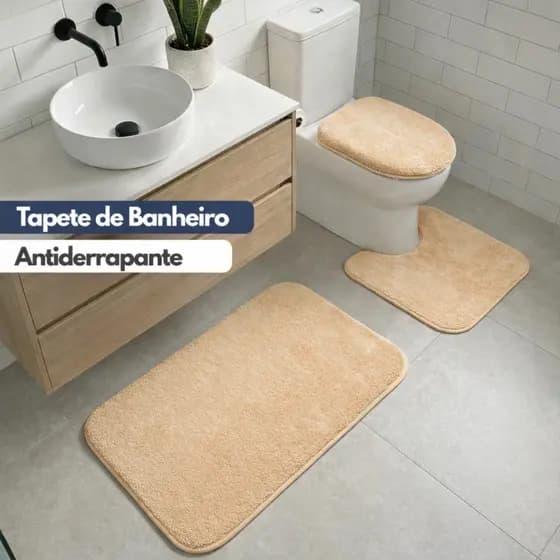 Tapete para Banheiro kit com 3 peças Antiderrapante Super Soft Peças Algodão e Pelúcia