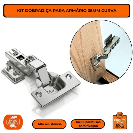 Kit Dobradiça Curva 35mm Com Amortecedor Armário Cozinha Ropeiro