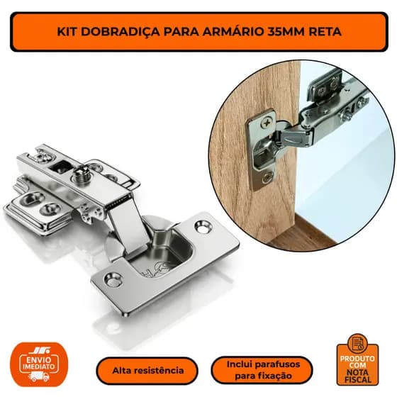 Kit até 20 Dobradiça Reta 35mm Com Amortecedor Armário Cozinha Ropeiro