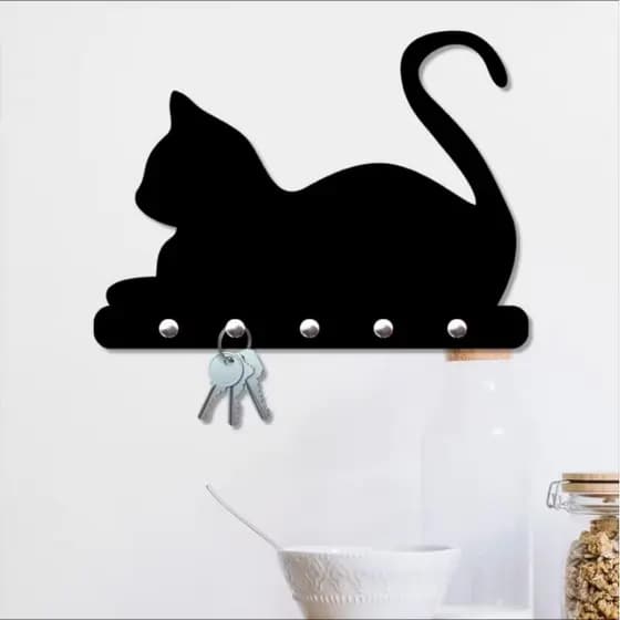 porta chave modelo gato em mdf estilo minimalista