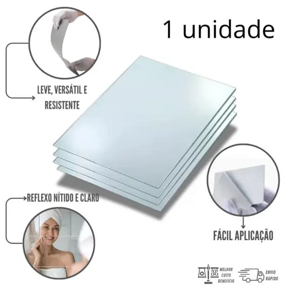 1 Uni - Espelho 30x30cm Adesivo Auto Colante Acrílico Boa Nitidez Decorativo- Quadrado