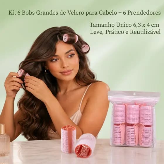 Kit 6 Bobs Grandes Cabelo Velcro Modeladores +6 Prendedores,DIY Styling Tool tamanho unico 6.3x4 CM