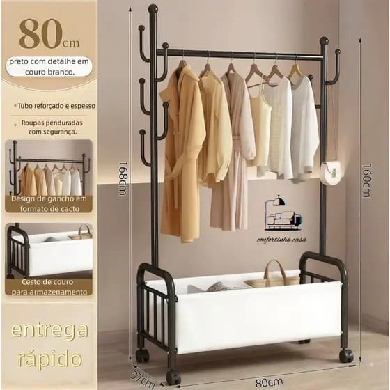 Cabideiro Moderno – Organizador de Roupas Reforçado com Rodízios 360°