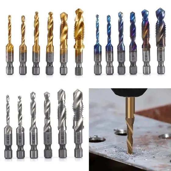 6 pçs hex haste titânio chapeado hss rosca métrica torneira brocas máquina de parafuso composto m3 ferramentas manuais