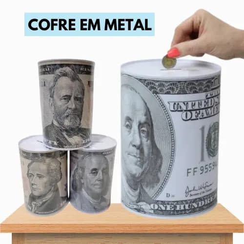 Cofre de Metal Lata Cofrinho Guardar Moeda Dinheiro Estampa Personalizada Dólar