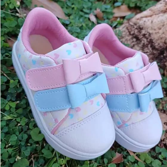 Tênis Infantil Menina Moda Blogueirinha Detalhe Jeans Laço Panda Sereia Bebê Conforto Antiderrapante