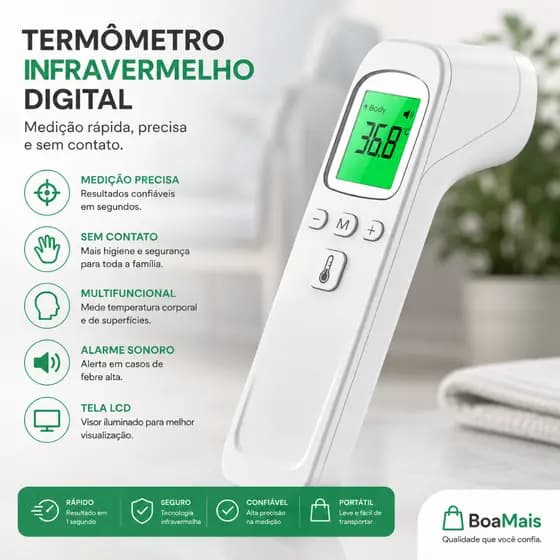 Termômetro Digital Infravermelho Sem Contato – Medição Precisa para Bebês e Adultos LCD/ Pratico