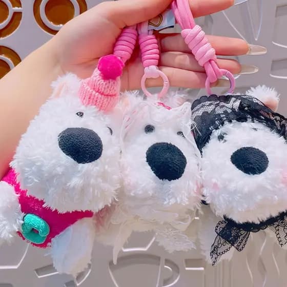 Chaveiro de Pelúcia Cachorrinho Westie Fofo – Boneco Cartunesco, Pingente para Bolsa ou Mochila
