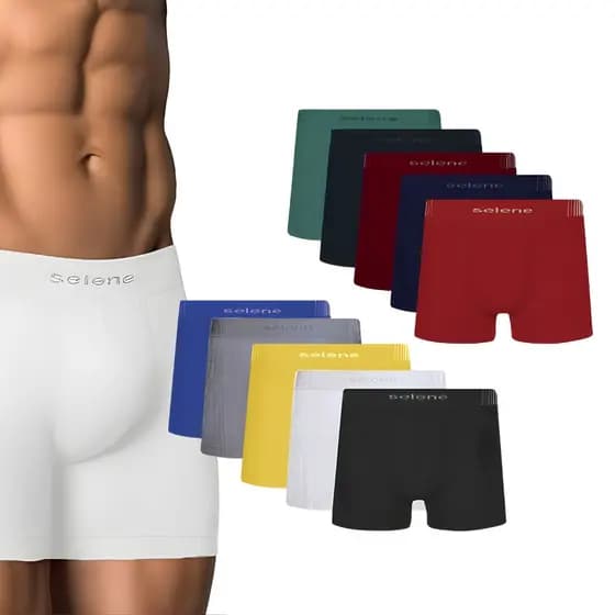 Kit 10 Cueca Boxer Sortida Poliamida Microfibra Sem Costura