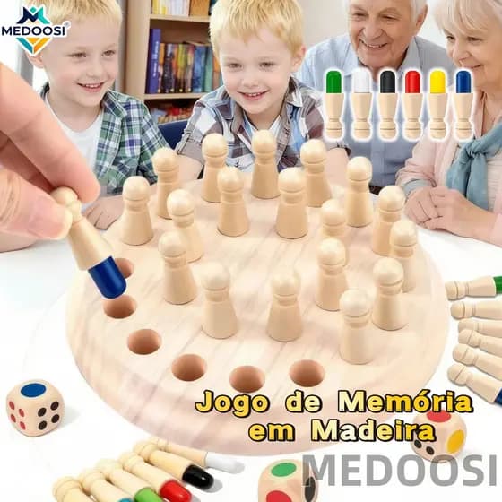 MEDOOSI Jogo de Memória de Madeira | Xadrez com Pinos Coloridos, Brinquedo Educativo para Crianças e Família
