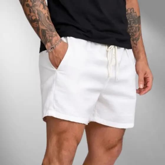 Bermuda Short De Linho Masculino Básico Mauricinho Alta Qualidade Premium Linho Bolso Faca