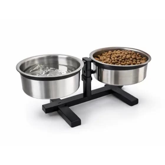 Comedouro duplo elevado alto ajustável para cães e gatos