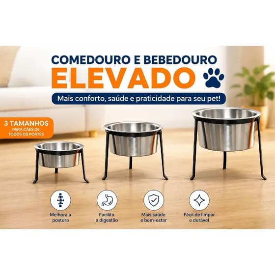 Comedouro Elevado para Cachorro e Gato em Aluminio Premium Antiformiga - Pequeno Médio Grande - Tigela Suspensa Pet