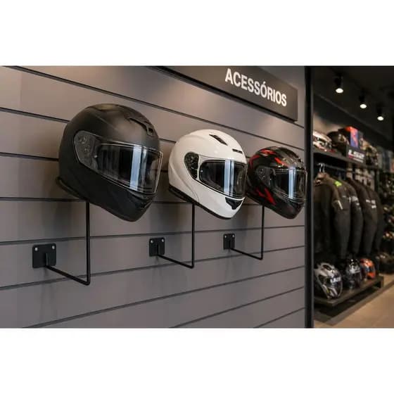 Suporte Parede Capacete Moto Ferro Fundido Reforçado Estrutura Premium Preto
