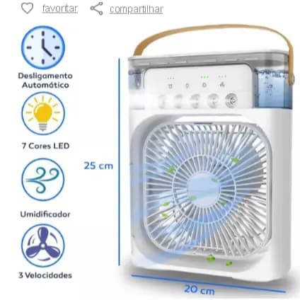 Mini ventilador e umidificador portátil 5 modos.