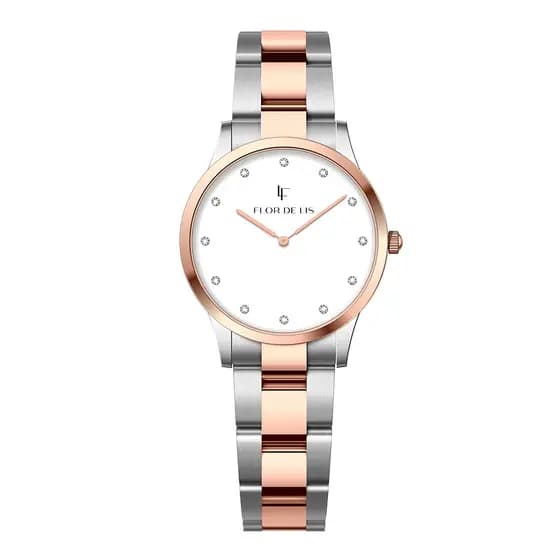 Relógio Flor de Lis Prata e Rose Feminino Esme Shine Bicolor Gold 32mm Confortável e Estiloso