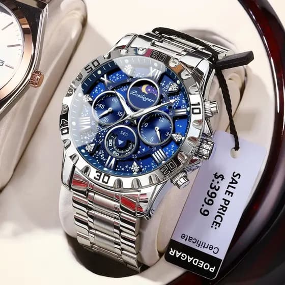 POEDAGAR Relógio Masculino Luxuoso Estrelado Com Cronógrafo Esportivo Relógio de Pulso Multifuncional de Aço Inoxidável Relógio Masculino Luminoso À Prova D'água Relógio de Quartzo Para Homens