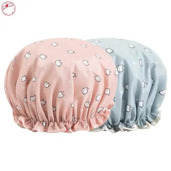 Touca de Banho Dupla Impermeável Toucas de Banho Elásticas Padrão de Gato Fofo Touca Reutilizável DGE 56411