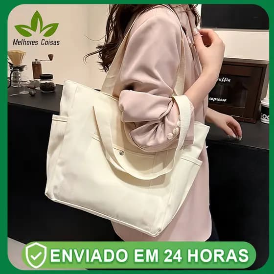 Bolsa feminina de lona de grande capacidade Estilo Minimalista para Uso Diário e Versátil