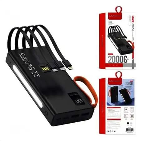 Power Bank 20000mAh 22.5W 3 Portas USB-C e Lanterna
