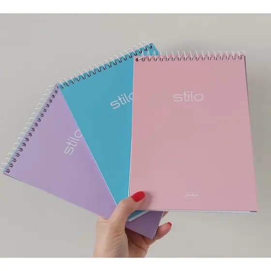 Caderno Stilo Vertical - 1/4 - Capa Dura - Espiral ao Alto - Cores Pasteis - Jandaia