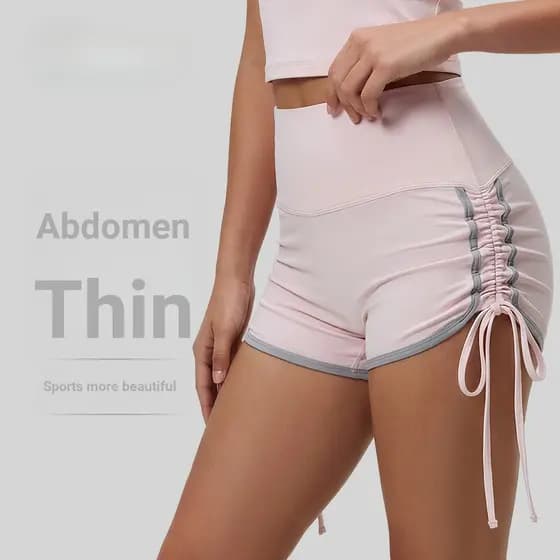 Tete House Shorts esportivos com cordão, pêssego, cor contrastante, cintura alta, Skinny, corrida, treinamento, Fitness,