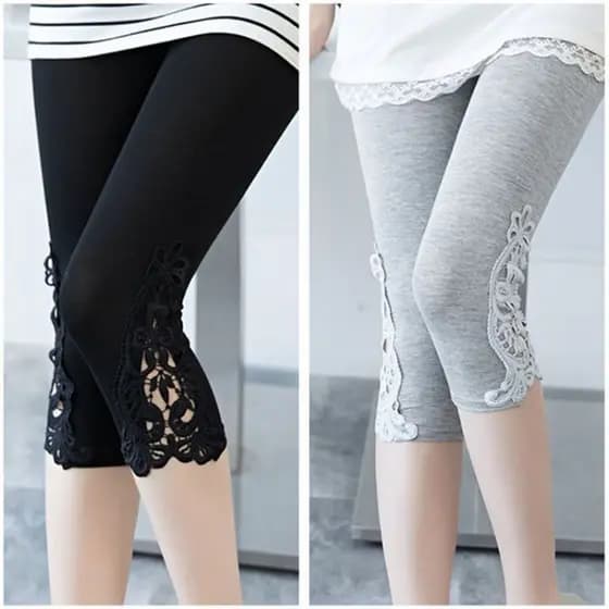 Verão rendas cortadas Leggings finas feminino exterior Wear fino-ajuste elástico mais magro olhar tamanho grande respirá