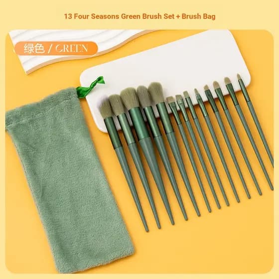 Conjunto de pincéis de maquiagem verde 13 quatro estações, cerdas macias, pó solto, destaque, Blush, sombra, pincel
