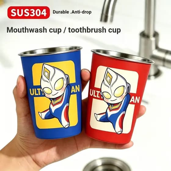 Ultraman copo de enxaguatório bucal 304 copo de enxaguatório bucal de aço inoxidável copo de escova de dentes infantil c