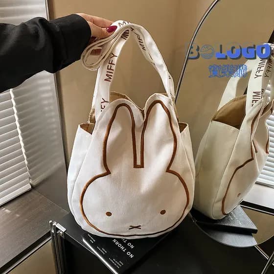 Grande capacidade miffy miffy sacola feminina coelho bonito portátil moda All-Match lona bordado saco de compras tipo bo