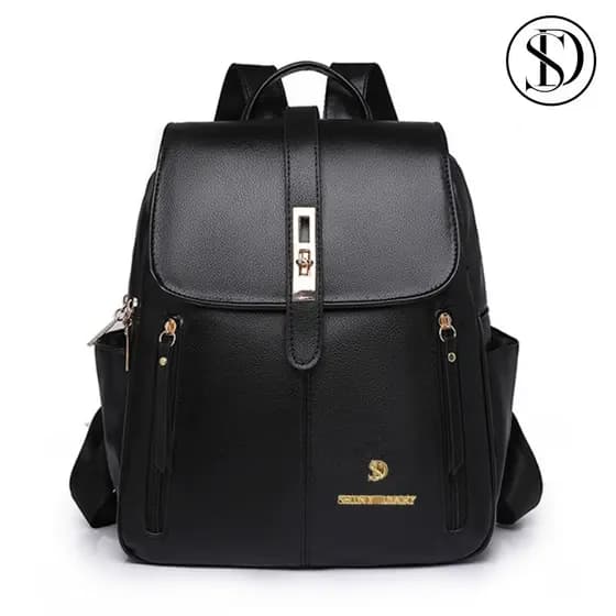 SD Mochila Feminina Média Universitária De Qualidade De Costas Em Couro Sintético Cangurus Preto