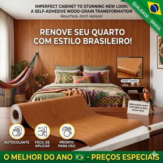 Papel De Parede Adesivo Ripado Madeira Adesivo Autocolante 5 METROS x 45CM