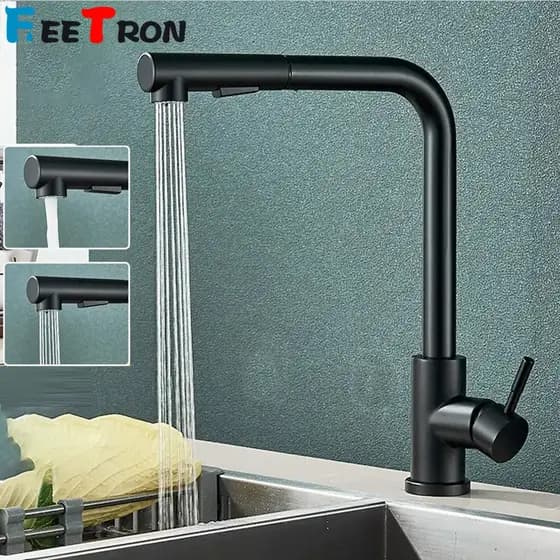 Torneira Cozinha Preto Inox SUS304 Torneira 360 Rotação Pulverizador Dupla Misturador Torneira De Água Quente E Fria