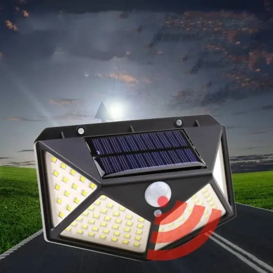 Luminária Solar Refletor 100 Led Com Sensor Presença Para Externa Parede Prova D'água Luz Funções - Envio Já