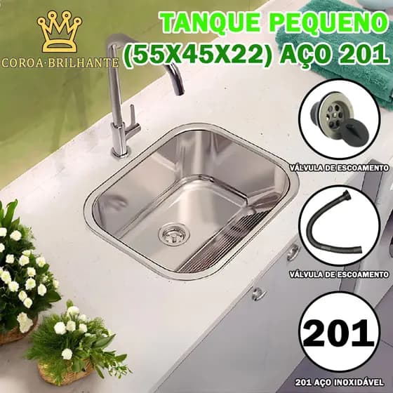 Tanque Pequeno (44 x 44 x 20) AÇO 201 - com válvula e sifão