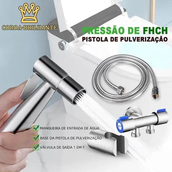 Ducha Higiênica Com Registro Com Dupla Saída De Água Inox 100% Bidê Chuveirinho 1.4M