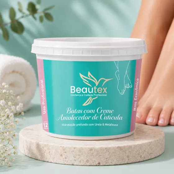 Botas Hidratantes Beautex Creme Amolecedor De Cutícula Pés Pote 12 Unidades Ureia Melaleuca