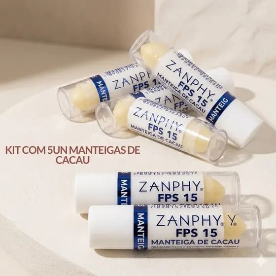 Kit com 5 Manteigas de Cacau Bastão FPS 15 Zanphy