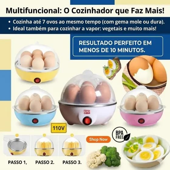 Cozedor de Ovos Elétrico Multifuncional Egg Cooker 110V