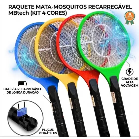 Raquete Elétrica Mata Mosquito Dengue Insetos Recarregável - (Cores Sortidas)