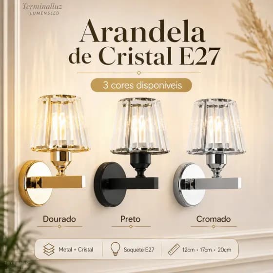 Arandela Luminária Luxo Cristal - Moderno Elegante Sala Quarto Corredor - Bocal E27