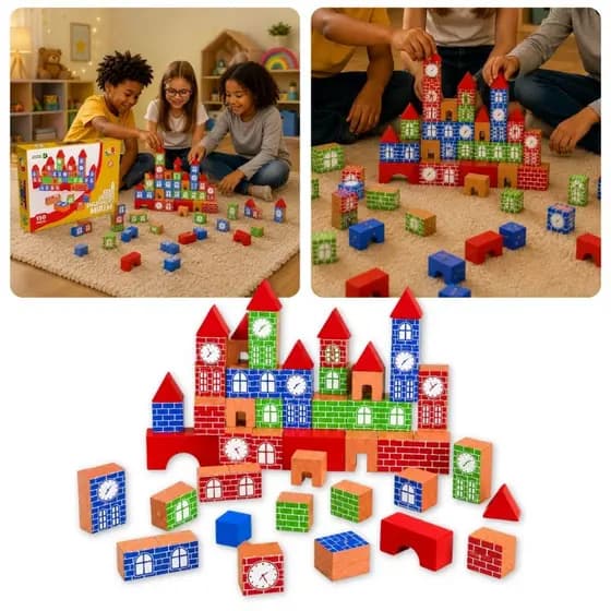 Brinquedo Pedagógico Engenheiro Mirim, Blocos de Montar e Empilhar em Madeira - Presente Criança