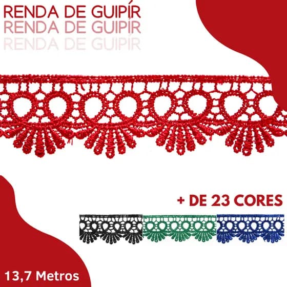 Renda Guipir 30mm Rolo com 13,7 Metros Acabamento Decorativo para Costura e Artesanato | CHL-113 |BN